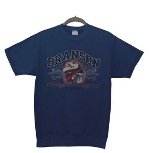 Vintage Y2k Graphic Tee Blue Short Sleeve T-Shirt Guitar Branson 90s
